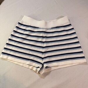 Striped Knit Shorts‎ Women Large Navy Blue Excellent Pointelle Casual Preppy